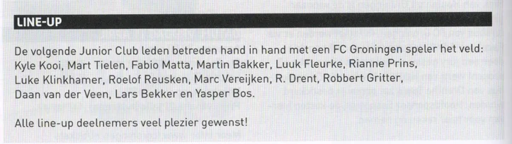 Junior Club line-up list scan from FC Groningen programme 2014