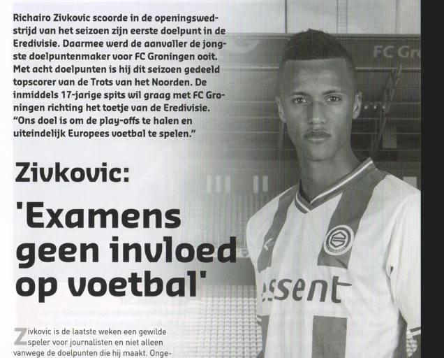 Richairo Zivkovic interview portrait scan from FC Groningen programme 2014