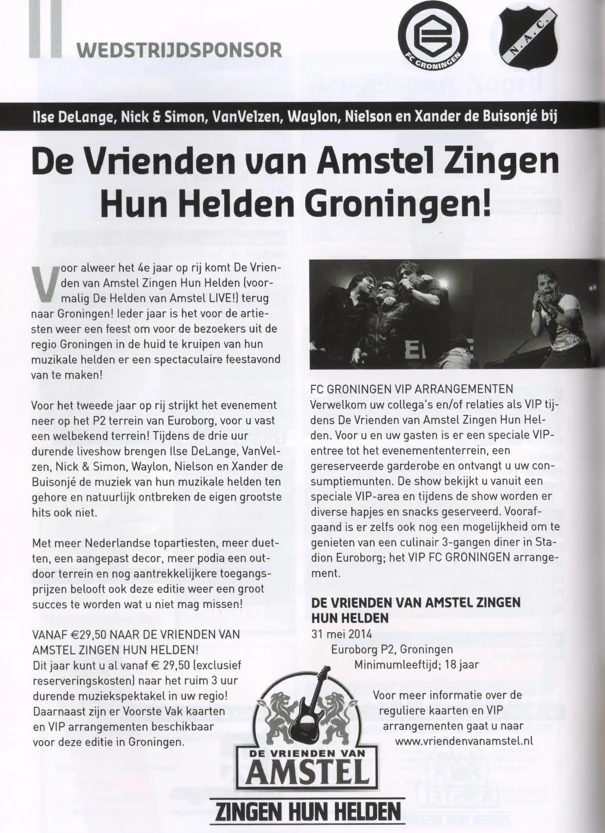 De Vrienden van Amstel Live concert advertisement scan from FC Groningen programme 2014
