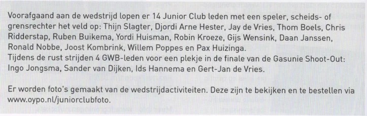 Junior Club line-up and shoot-out participants list scan from FC Groningen programme 2014