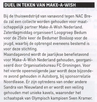 Make-A-Wish charity event announcement scan from FC Groningen programme 2014