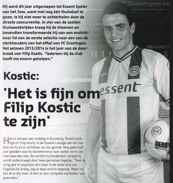 Filip Kostic Player of the Year interview portrait scan from FC Groningen programme 2014