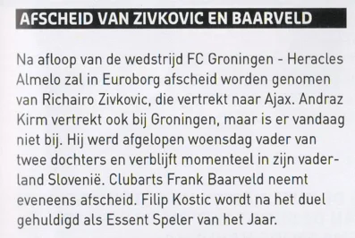 FC Groningen player farewells and playoff announcement scan from 2014 programme