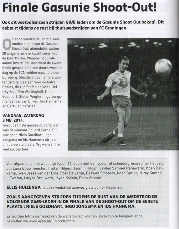 Junior Club Gasunie Shoot-Out final announcement scan from FC Groningen programme 2014
