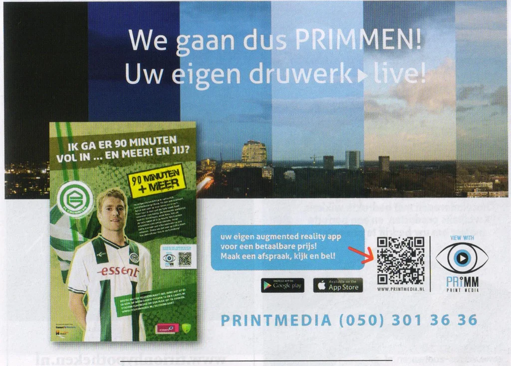 Printmedia augmented reality app advertisement scan from FC Groningen programme 2014