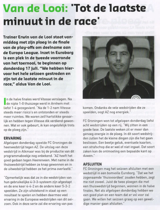 Erwin van de Looi manager column ahead of playoff final scan from 2014 programme