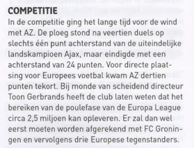 AZ Alkmaar 58 match season and financial stakes scan from 2014 programme