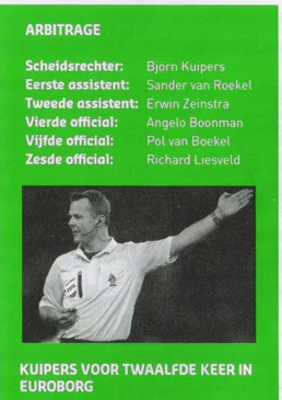 Six-man referee squad led by Bjorn Kuipers scan from FC Groningen programme 2014