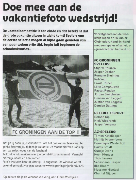 Junior Club massive playoff final line-up list scan from FC Groningen programme 2014
