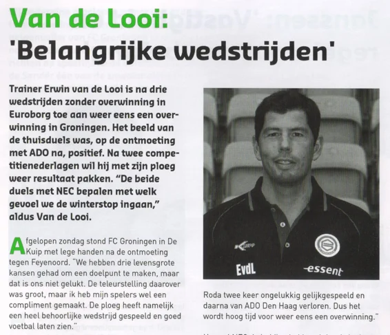 Erwin van de Looi manager column ahead of KNVB Cup match scan from 2013