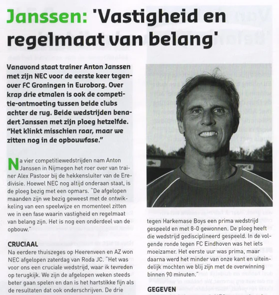 Anton Janssen NEC Nijmegen manager column scan from 2013 KNVB Cup programme
