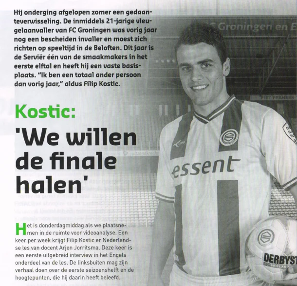 Filip Kostic interview portrait scan from FC Groningen KNVB Cup programme 2013