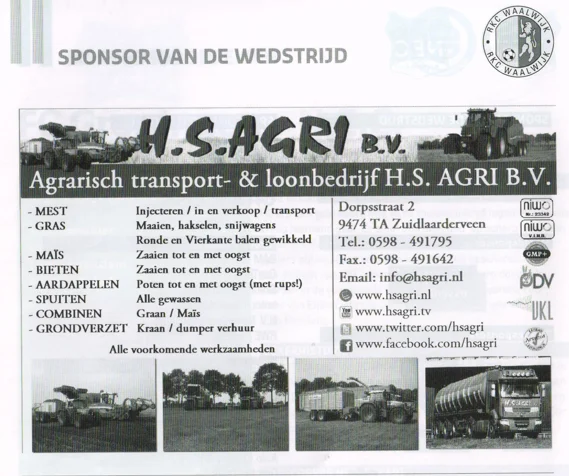 H.S. AGRI agricultural match sponsor advertisement scan from FC Groningen programme 2013