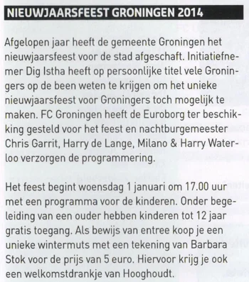 Euroborg New Years Eve party announcement scan from FC Groningen programme 2013