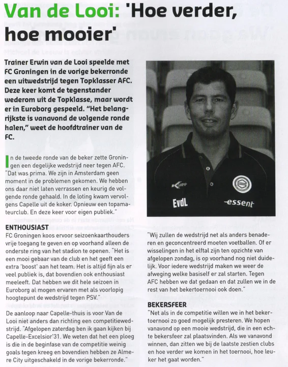Erwin van de Looi manager column discussing stadium atmosphere scan from 2013