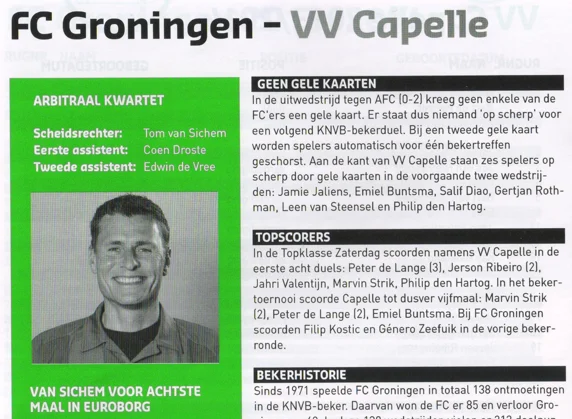 Referee Tom van Sichem profile and match officials scan from 2013 KNVB Cup programme