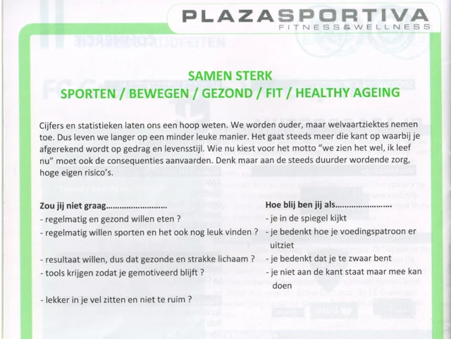 Plaza Sportiva Healthy Ageing advertorial scan from FC Groningen programme 2013