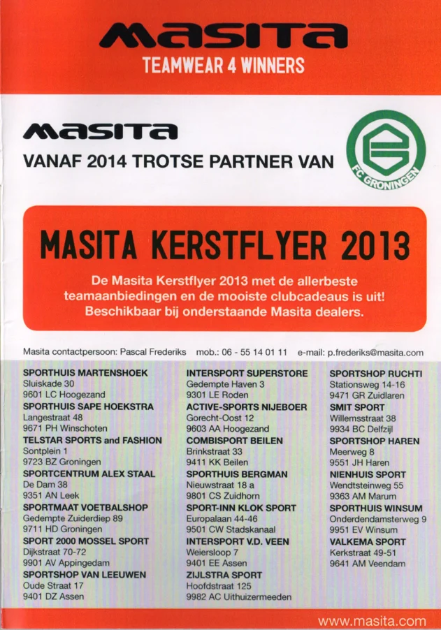 Masita sportswear brand partnership announcement scan from FC Groningen programme 2013