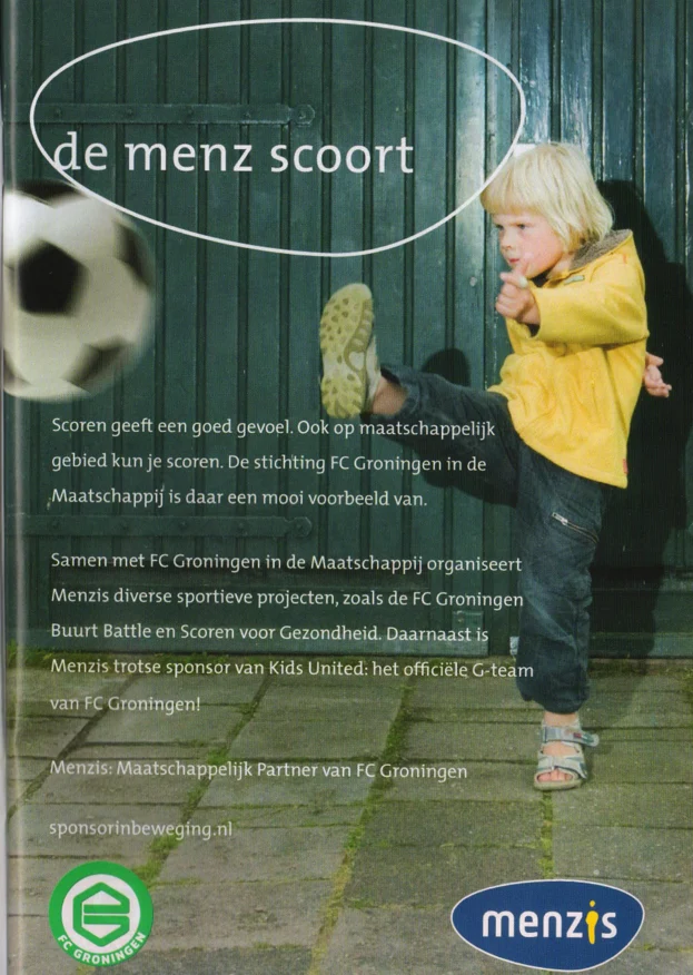 Menzis social responsibility advertisement scan from FC Groningen matchday programme 2013