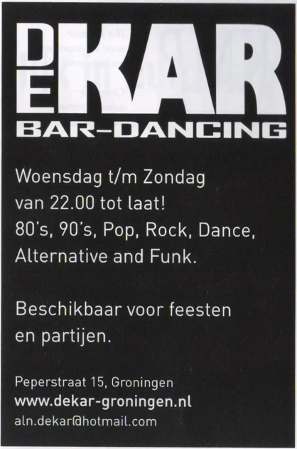 De Kar Bar-Dancing advertisement scan from FC Groningen matchday programme 2013
