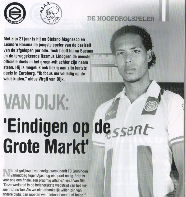 Young Virgil van Dijk interview page scan from FC Groningen programme 2013
