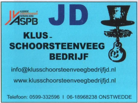 JD Klus Schoorsteenveeg Bedrijf chimney sweep advertisement scan from FC Groningen programme 2013
