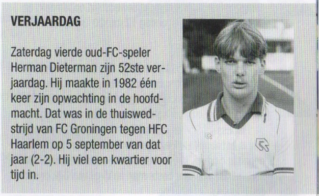 Herman Dieterman birthday tribute and profile scan from FC Groningen programme 2013