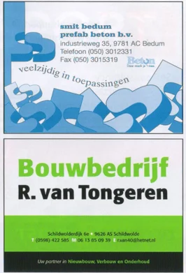 Smit Bedum concrete and Van Tongeren construction advertisements scan from FC Groningen programme 2013