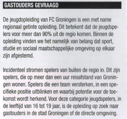 FC Groningen youth academy host family recruitment article scan 2013