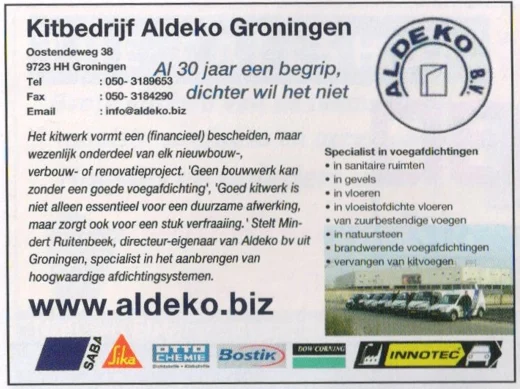 Kitbedrijf Aldeko sealant specialist advertisement scan from FC Groningen programme 2013
