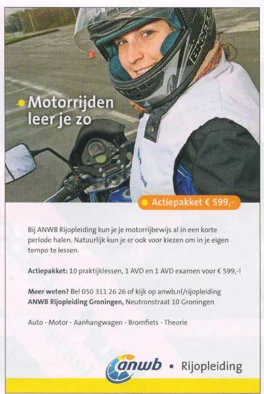 ANWB Rijopleiding motorcycle driving school advertisement scan from FC Groningen programme 2013