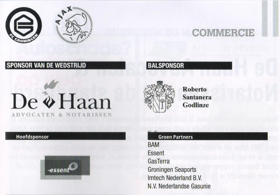 Roberto Santanera match ball sponsor listing scan from FC Groningen programme 2013