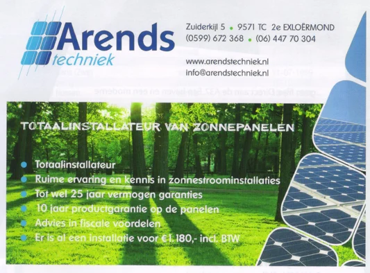 Arends techniek solar panel price advertisement scan from FC Groningen programme 2013