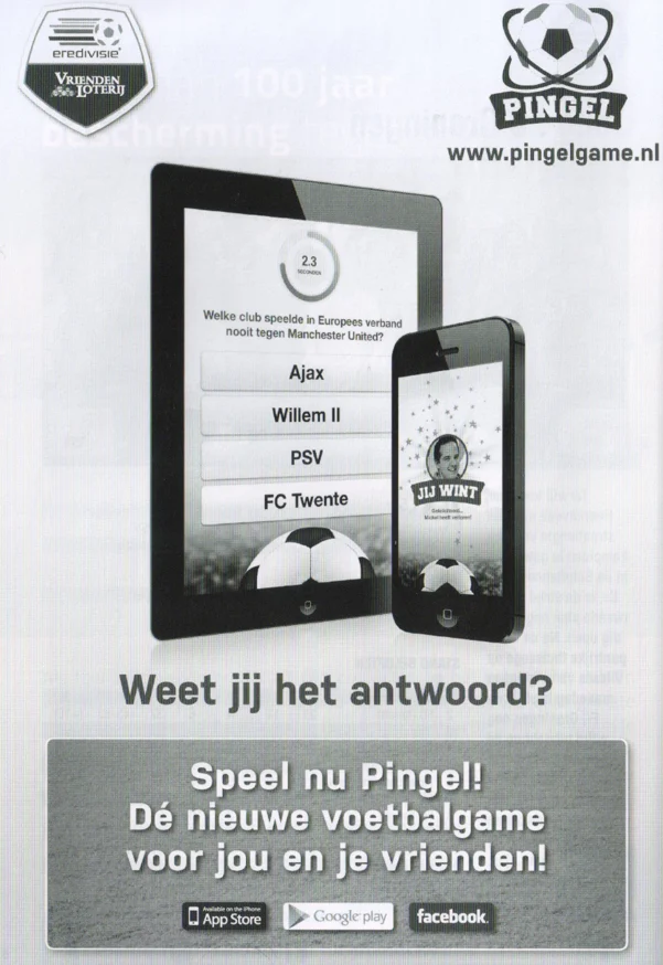 Pingel Eredivisie mobile game advertisement scan from FC Groningen programme 2013