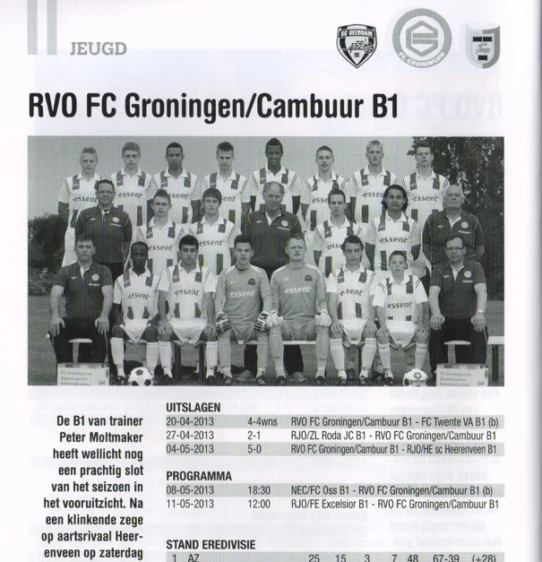 RVO FC Groningen Cambuur B1 youth team photo and cup semi-final news scan 2013]
