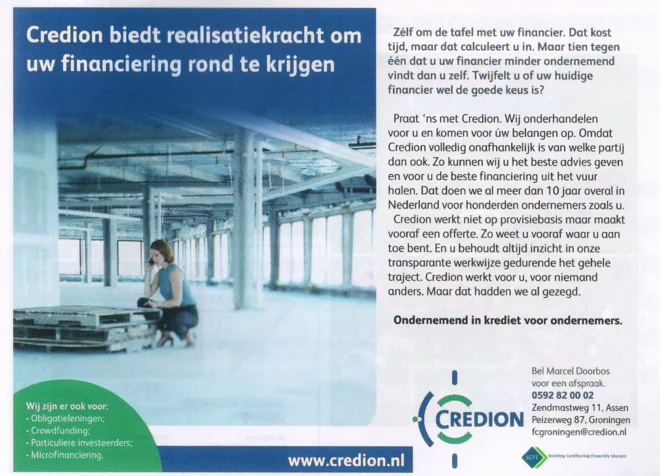 Credion B2B financial broker advertisement scan from FC Groningen programme 2013