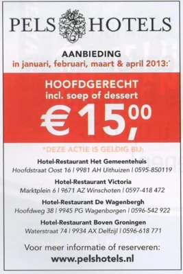 Pels Hotels regional hospitality advertisement scan from FC Groningen programme 2013