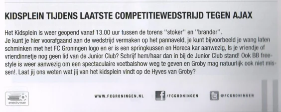 FC Groningen Junior Club text mentioning the Hyves social network scan 2013