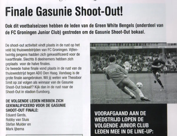 Gasunie Shoot-Out penalty competition finalists scan from FC Groningen programme 2013
