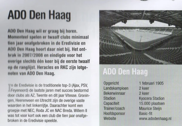 ADO Den Haag opponent profile and TV rights article scan from FC Groningen programme 2013