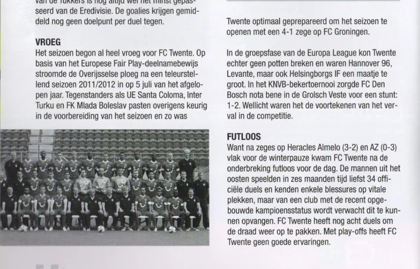 FC Twente opponent profile detailing their Europa League fatigue scan from FC Groningen programme 2013
